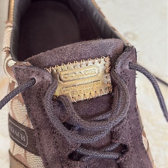 Coach Katelyn Sneakers C Monogram Leather Gold Brown Tan Classic - Picture 13 of 14